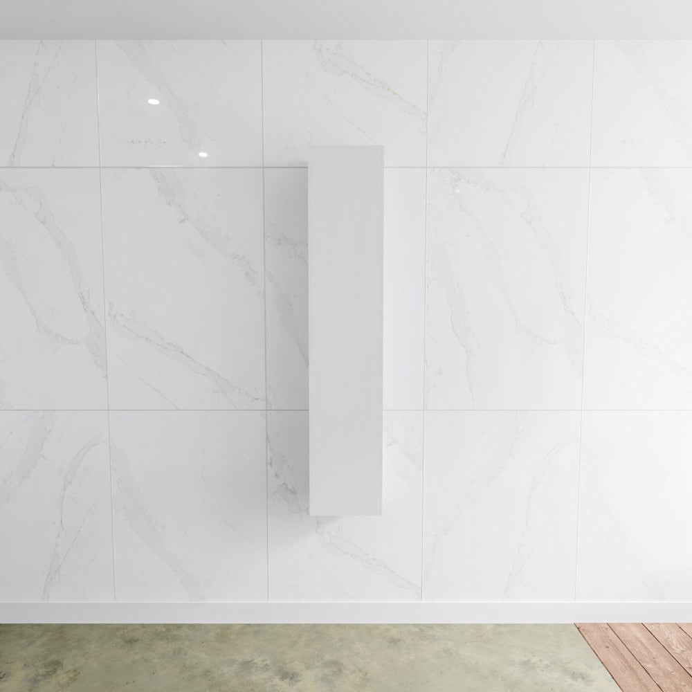 MONDIAZ LAGOM solid surface kolomkast 150 in kleur talc rechtsdraaiend.