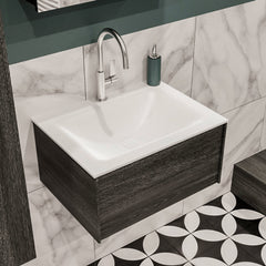 MONDIAZ LUSH 60cm badmeubel antracite 1 lade wastafel CLOUD midden 1 kraangat