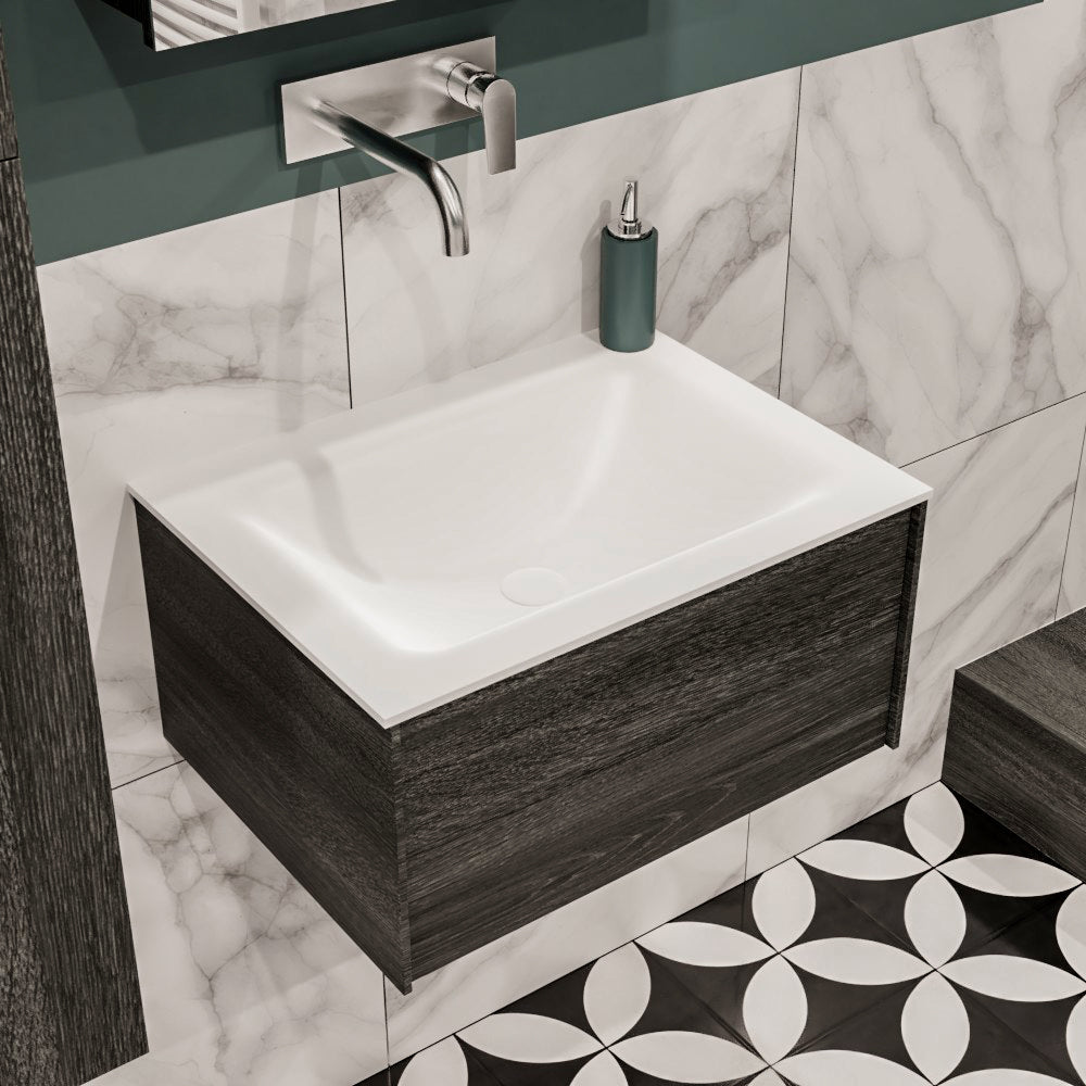 MONDIAZ LUSH 60 badmeubel antracite 1 lade wastafel CLOUD midden geen kraangat