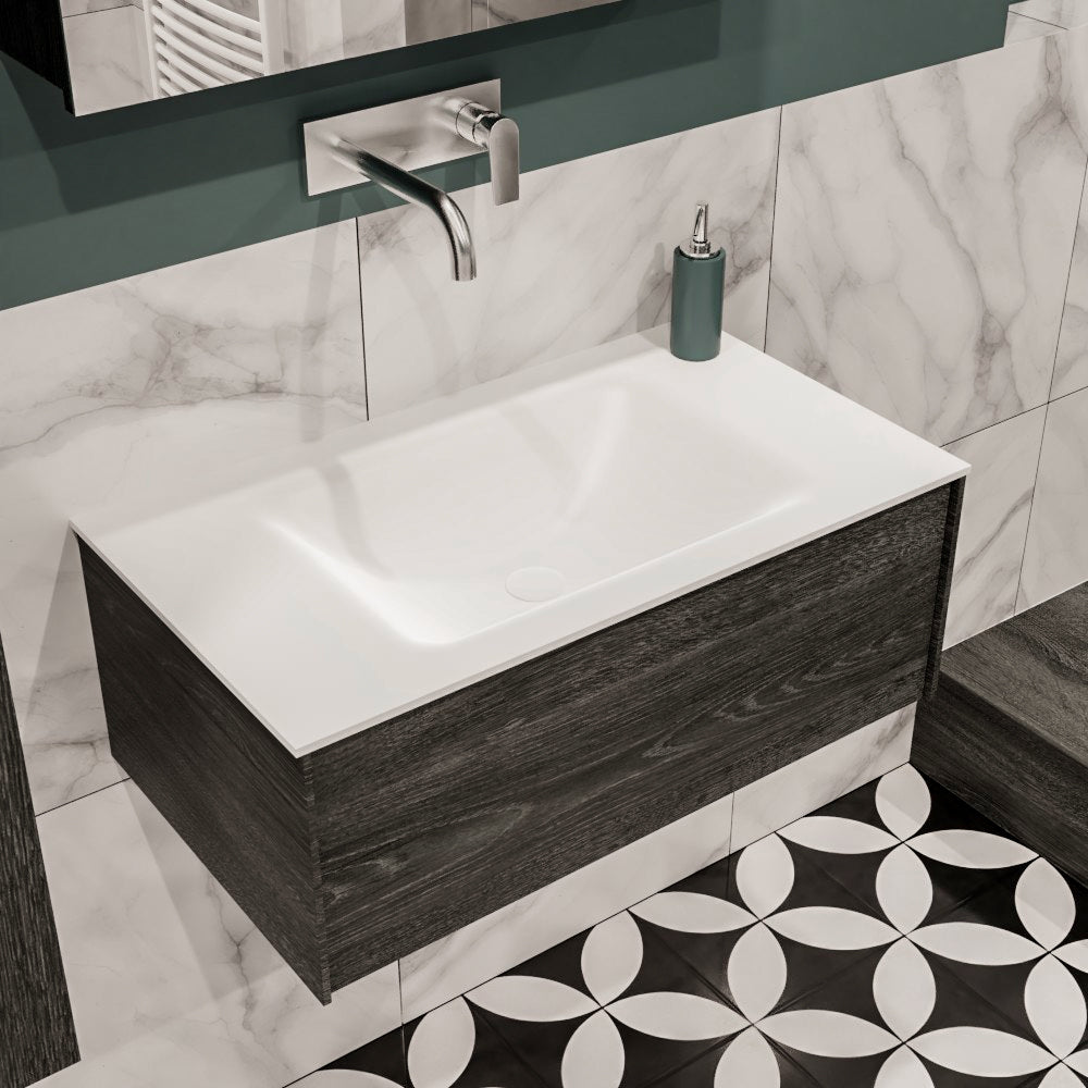 MONDIAZ LUSH 80 badmeubel antracite 1 lade wastafel CLOUD midden geen kraangat