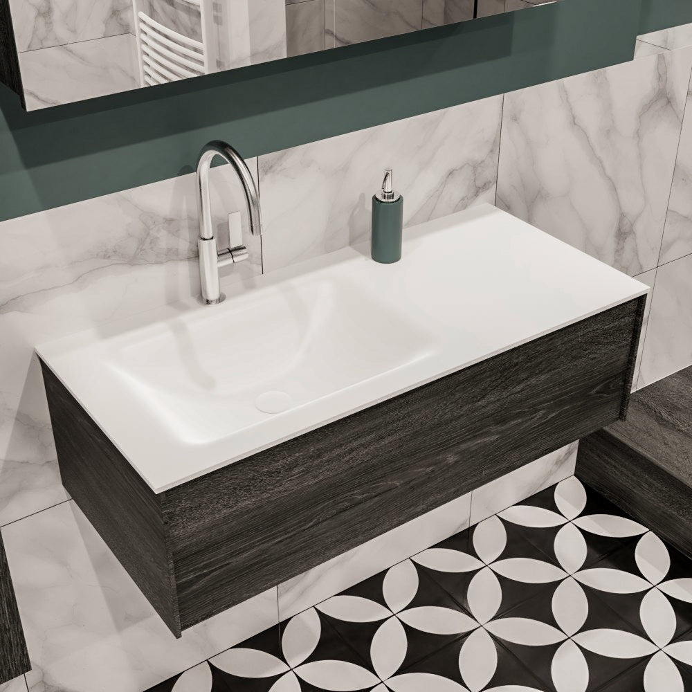 MONDIAZ LUSH 100cm badmeubel antracite 1 lade wastafel CLOUD links 1 kraangat