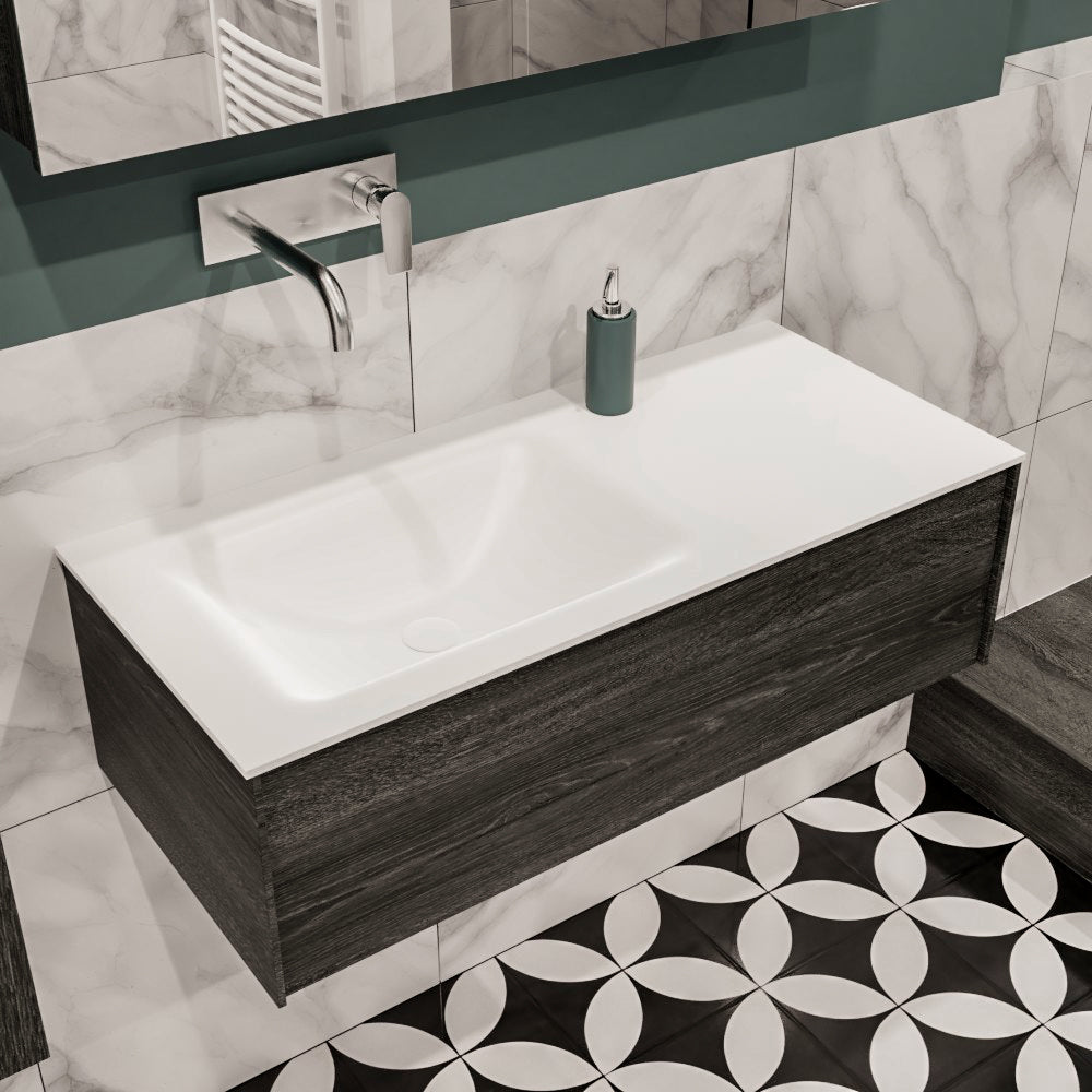 MONDIAZ LUSH 100 badmeubel antracite 1 lade wastafel CLOUD links geen kraangat