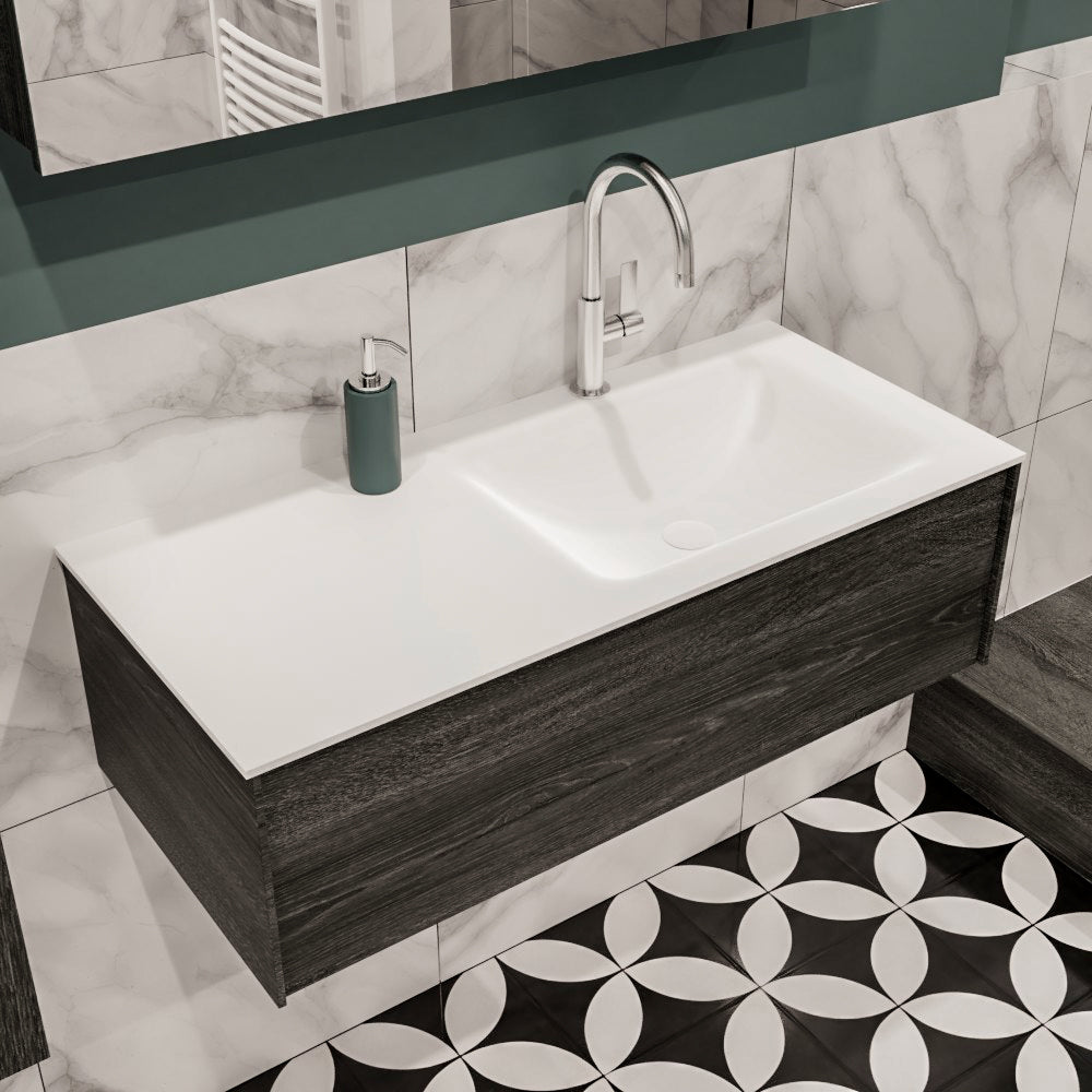 MONDIAZ LUSH 100cm badmeubel antracite 1 lade wastafel CLOUD rechts 1 kraangat