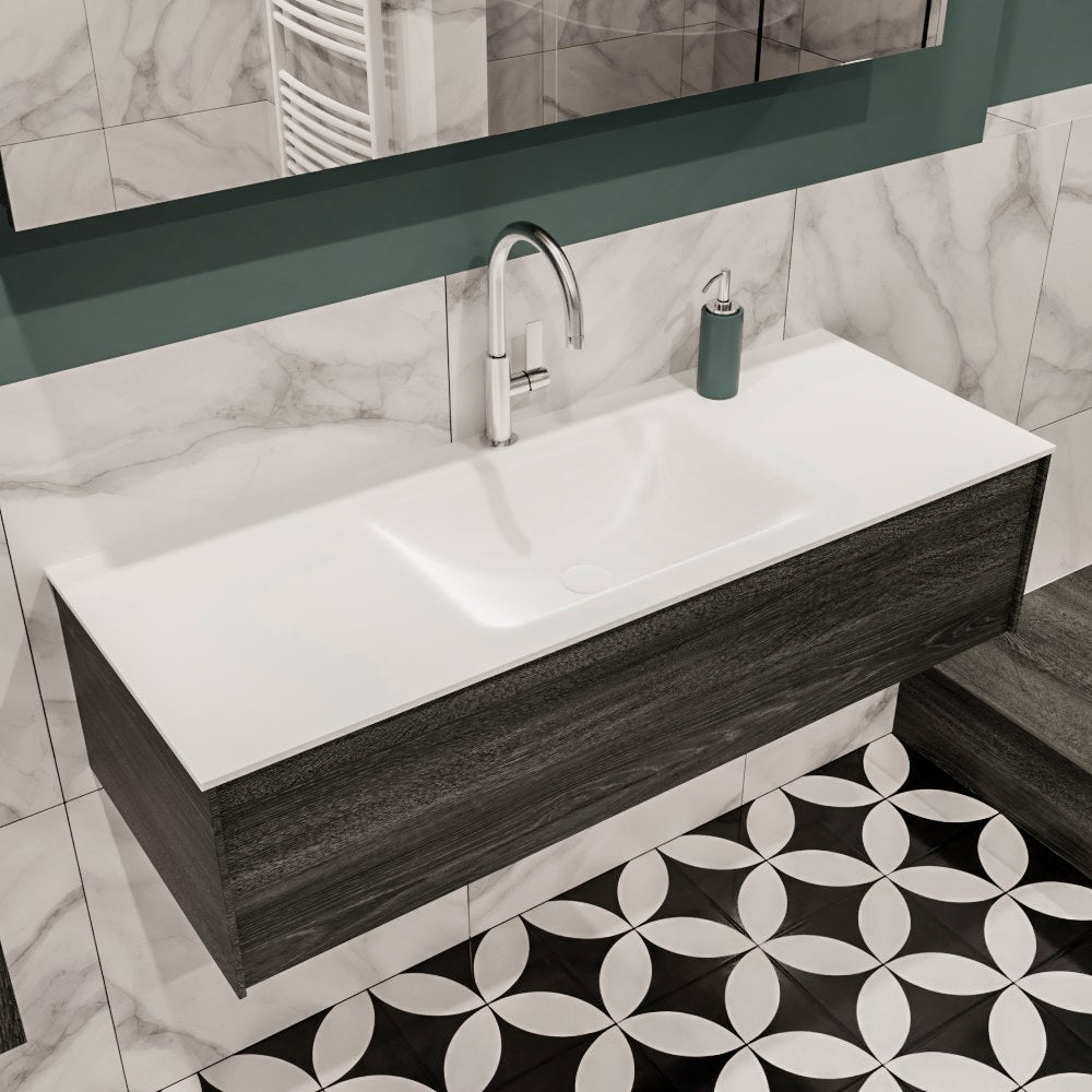 MONDIAZ LUSH 120cm badmeubel antracite 1 lade wastafel CLOUD midden 1 kraangat