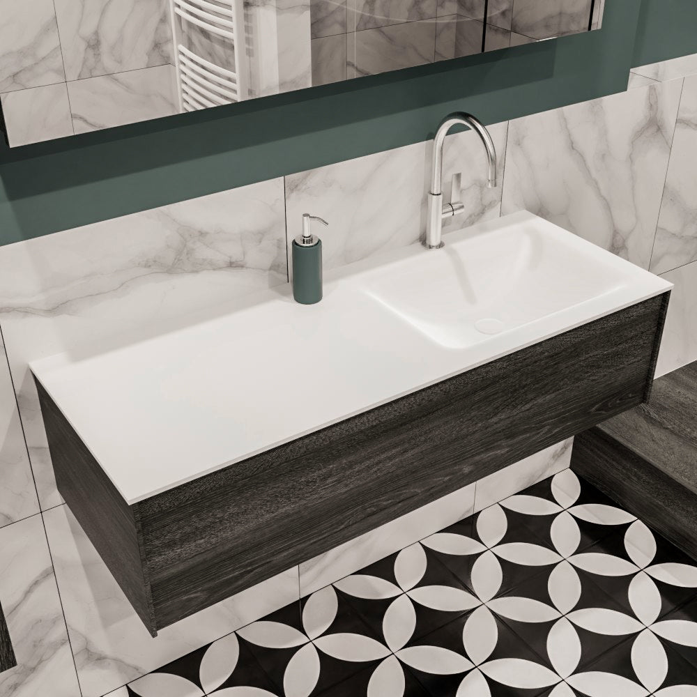 MONDIAZ LUSH 120cm badmeubel antracite 1 lade wastafel CLOUD rechts 1 kraangat