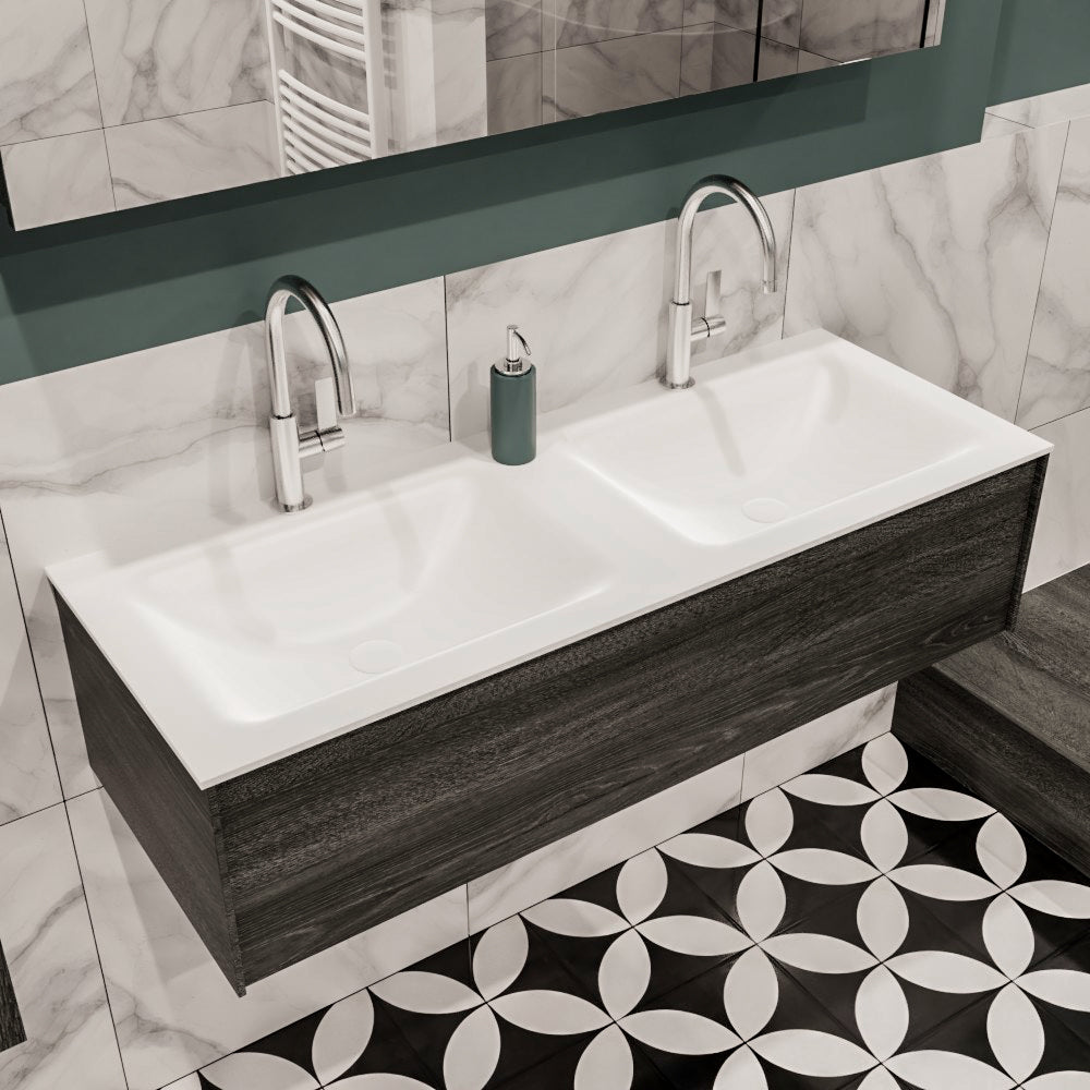 MONDIAZ LUSH 120 badmeubel antracite 1 lade wastafel CLOUD dubbel 2 kraangaten