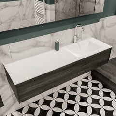 MONDIAZ LUSH 150cm badmeubel antracite 1 lade wastafel CLOUD rechts 1 kraangat