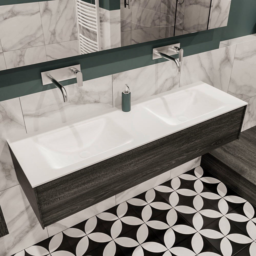 MONDIAZ LUSH 150 badmeubel antracite 1 lade wastafel dubbel geen kraangat