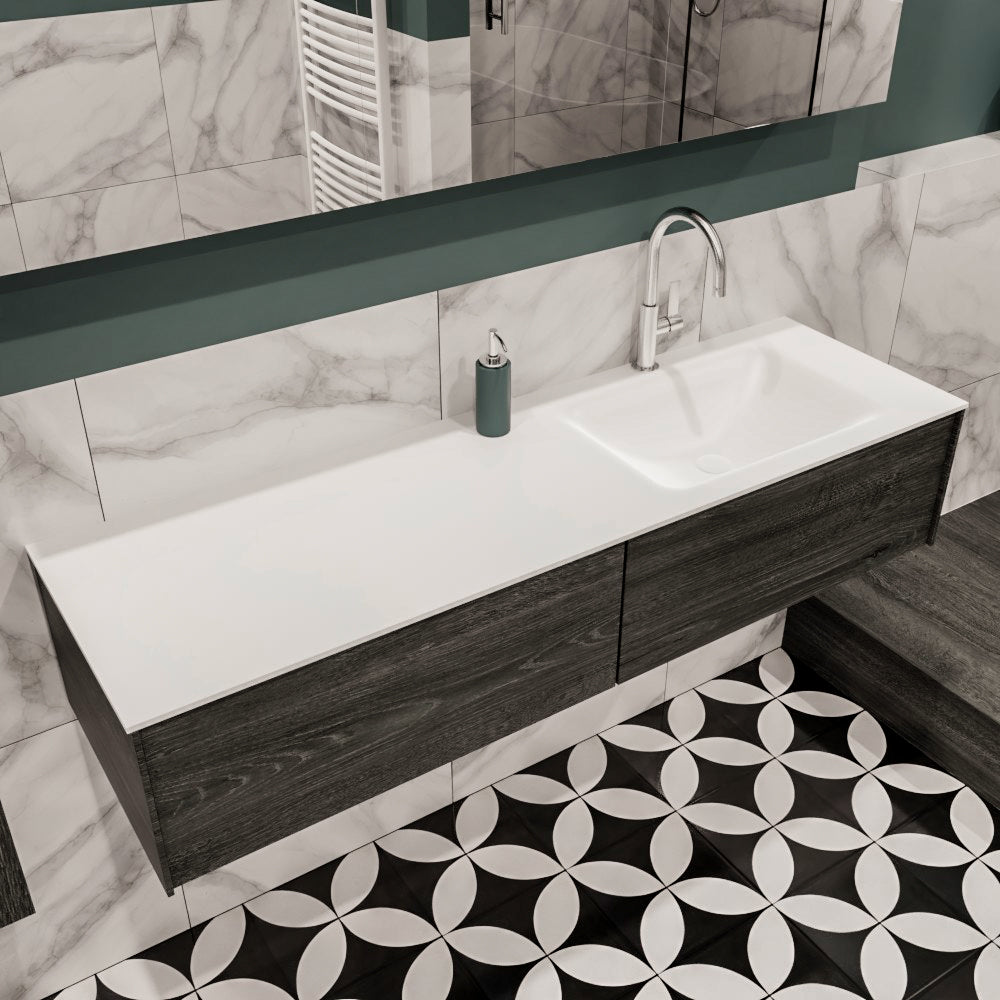 MONDIAZ LUSH 150 badmeubel antracite 2 lades wastafel CLOUD rechts 1 kraangat