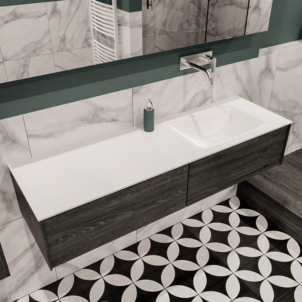 MONDIAZ LUSH 150 badmeubel antracite 2 lades wastafel rechts geen kraangat