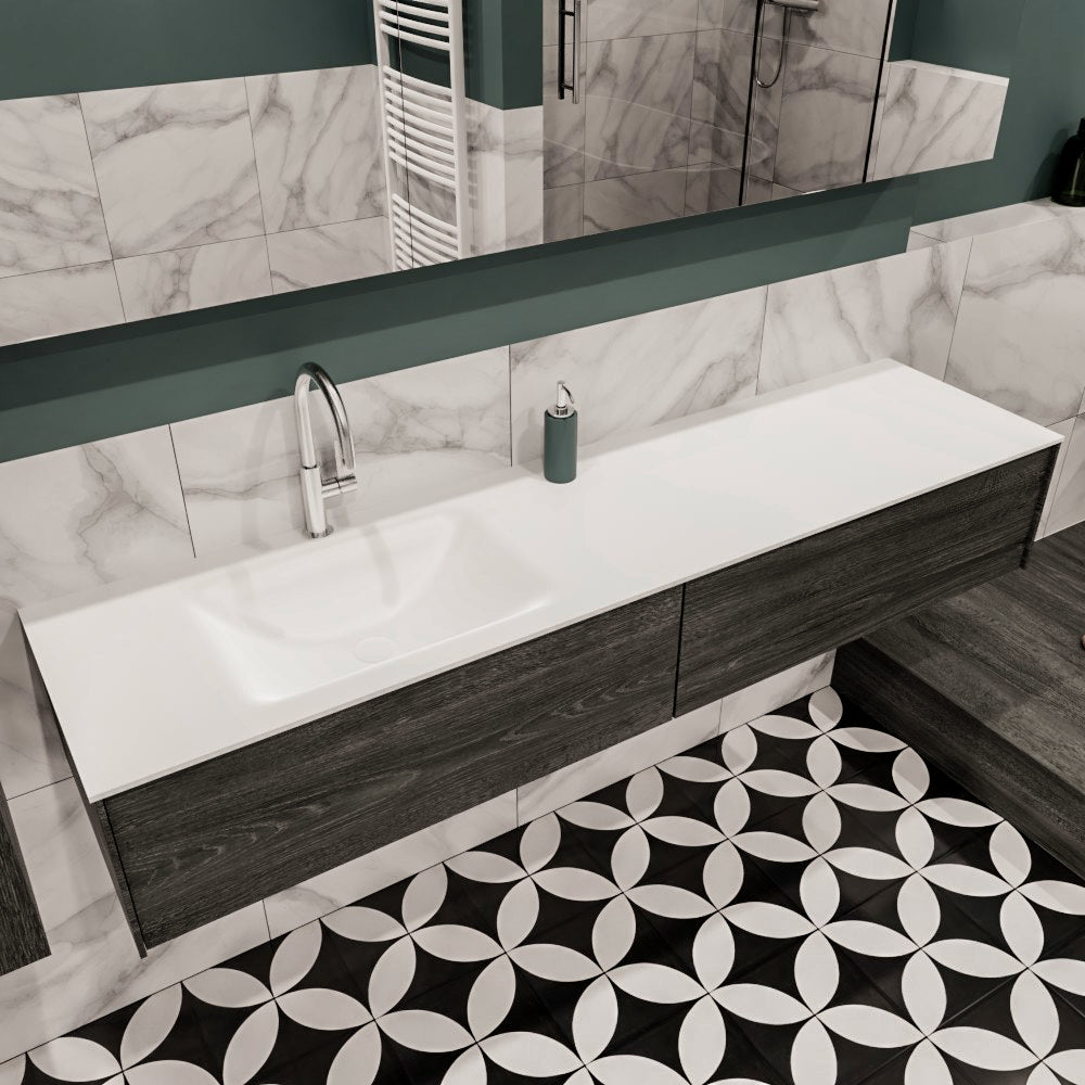 MONDIAZ LUSH 180cm badmeubel antracite 2 lades wastafel CLOUD links 1 kraangat