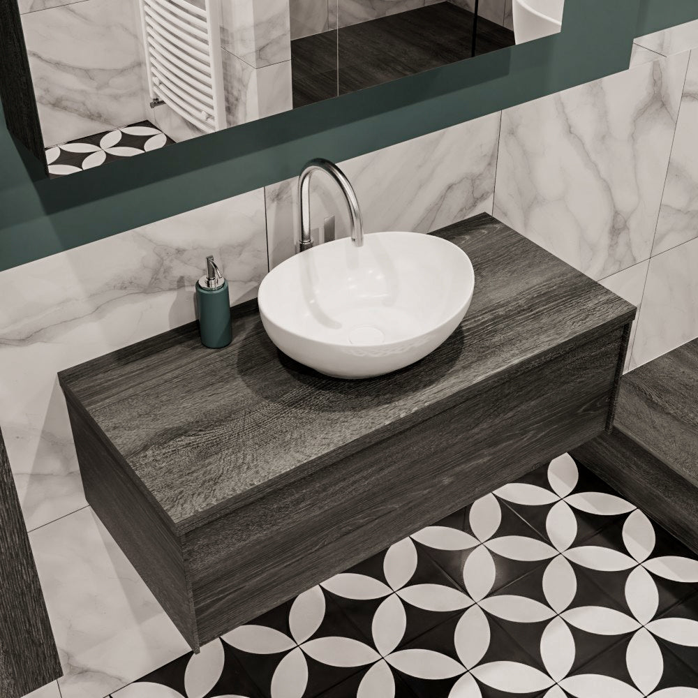 MONDIAZ LUSH 100 badmeubel antracite 1 lades wastafel BARCO midden 1 kraangat