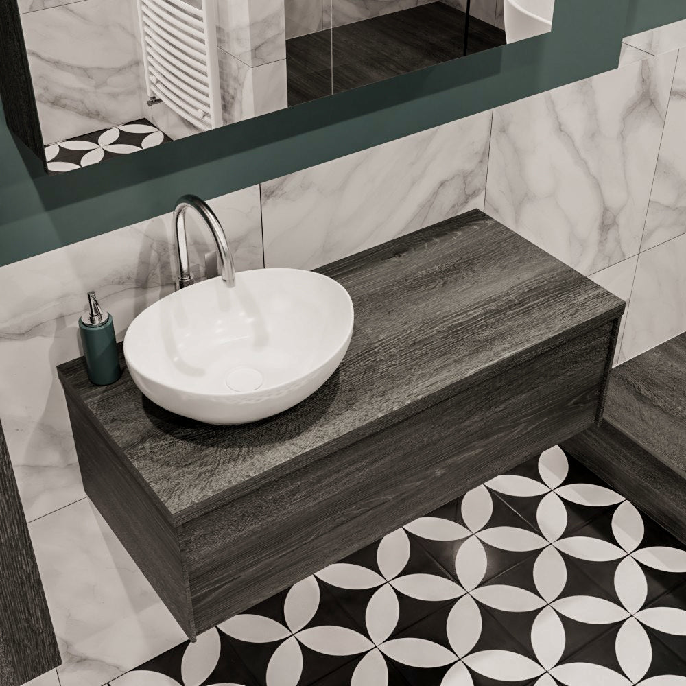 MONDIAZ LUSH 100cm badmeubel antracite 1 lades wastafel BARCO links 1 kraangat