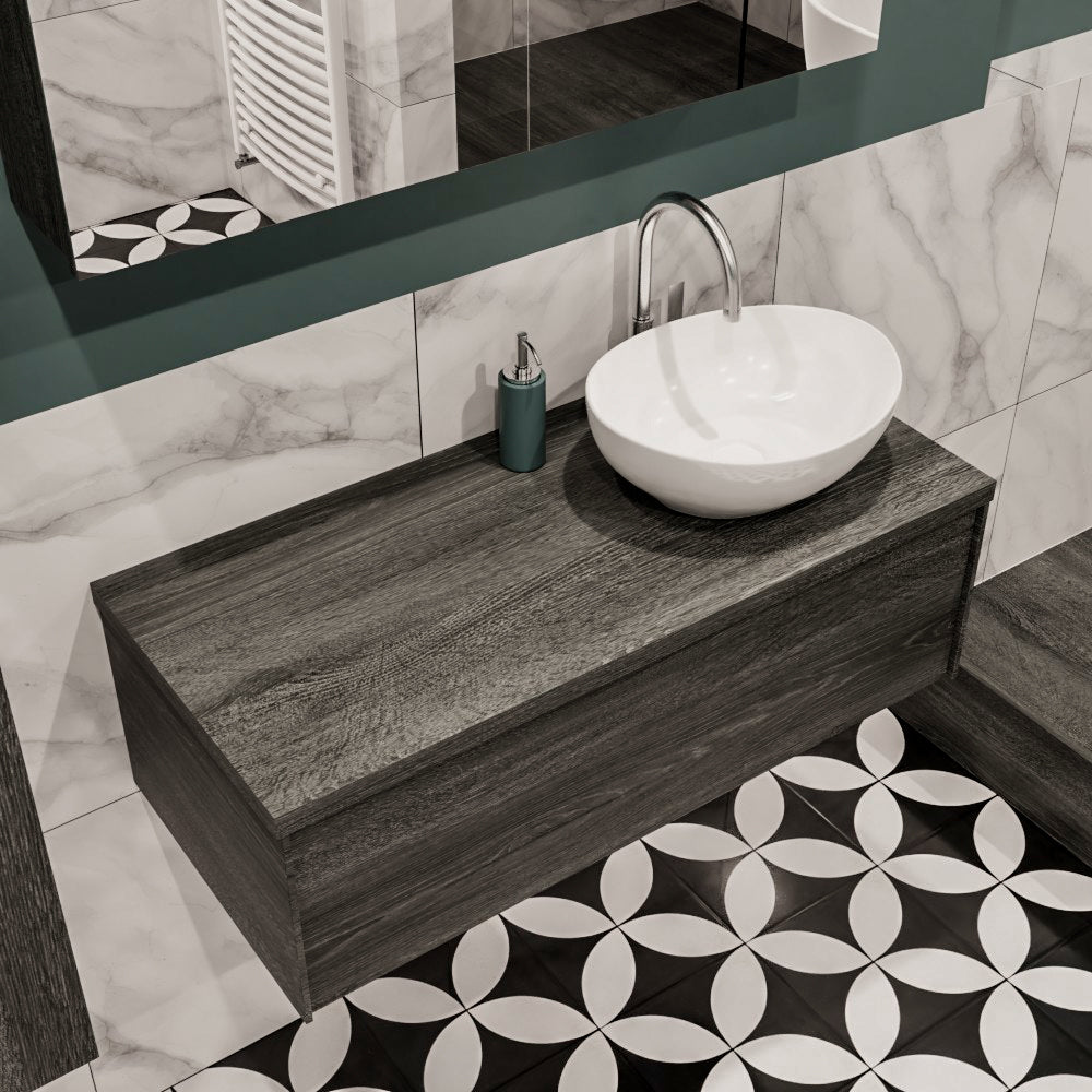 MONDIAZ LUSH 100 badmeubel antracite 1 lades wastafel BARCO rechts 1 kraangat