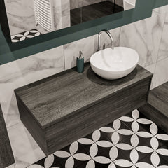 MONDIAZ LUSH 100 badmeubel antracite 1 lades wastafel BARCO rechts 1 kraangat