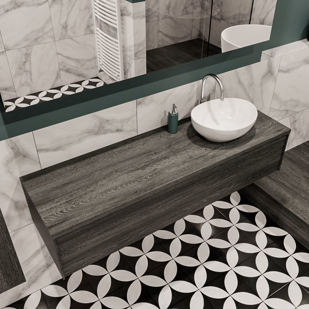 MONDIAZ LUSH 150 badmeubel antracite 1 lades wastafel BARCO rechts 1 kraangat