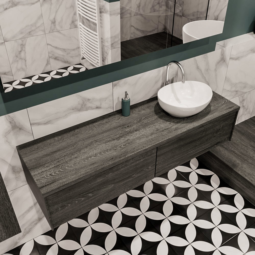 MONDIAZ LUSH 150 badmeubel antracite 2 lades wastafel BARCO rechts 1 kraangat