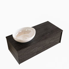 MONDIAZ LUSH 100 badmeubel dark brown 1 lades wastafel BARCO links 1 kraangat