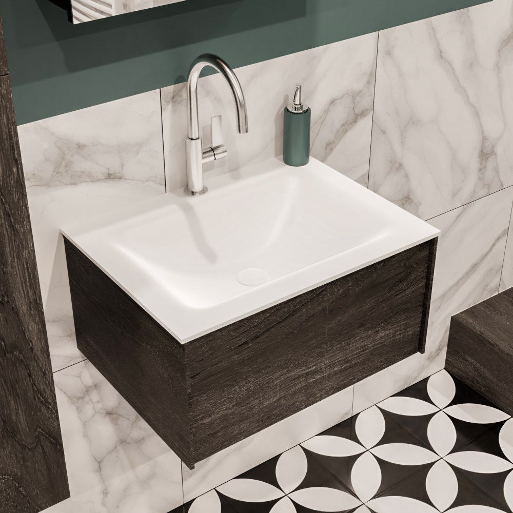 MONDIAZ LUSH 60cm badmeubel dark brown 1 lade wastafel CLOUD midden 1 kraangat