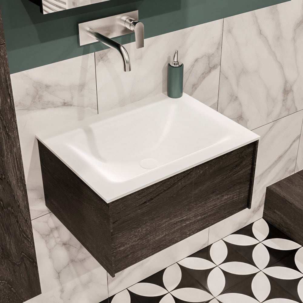 MONDIAZ LUSH 60 badmeubel dark brown 1 lade wastafel midden geen kraangat