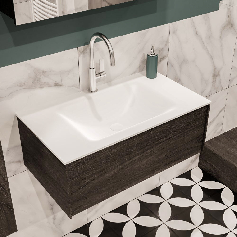 MONDIAZ LUSH 80cm badmeubel dark brown 1 lade wastafel CLOUD midden 1 kraangat