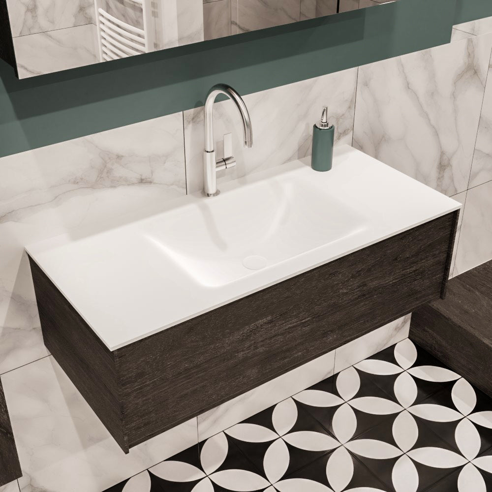 MONDIAZ LUSH 100 badmeubel dark brown 1 lade wastafel CLOUD midden 1 kraangat