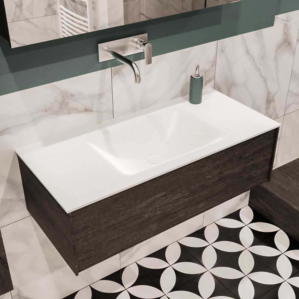 MONDIAZ LUSH 100 badmeubel dark brown 1 lade wastafel midden geen kraangat