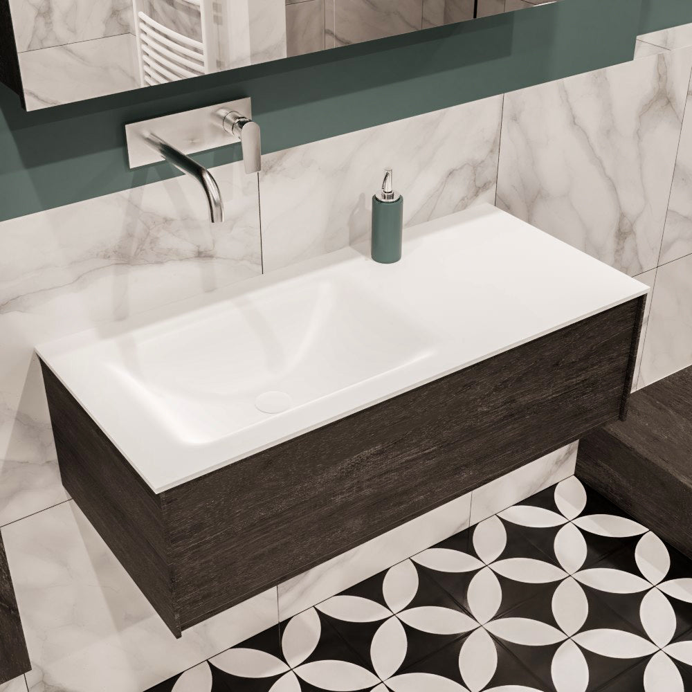 MONDIAZ LUSH 100 badmeubel dark brown 1 lade wastafel links geen kraangat