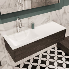 MONDIAZ LUSH 120cm badmeubel dark brown 1 lade wastafel CLOUD links 1 kraangat