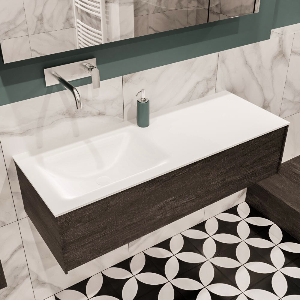 MONDIAZ LUSH 120 badmeubel dark brown 1 lade wastafel links geen kraangat