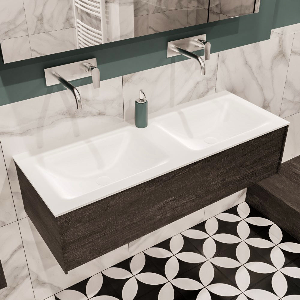 MONDIAZ LUSH 120 badmeubel dark brown 1 lade wastafel dubbel geen kraangat