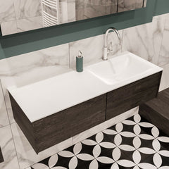 MONDIAZ LUSH 120 badmeubel dark brown 2 lades wastafel CLOUD rechts 1 kraangat