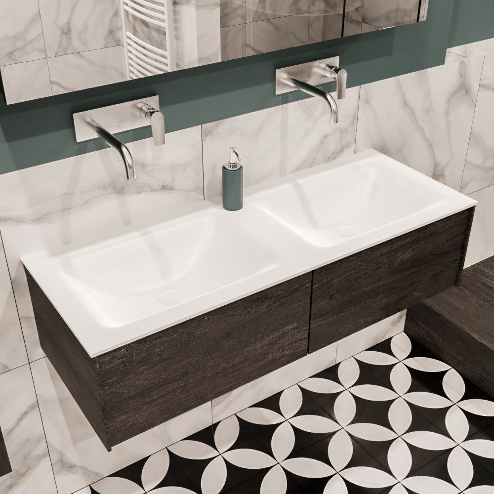 MONDIAZ LUSH 120 badmeubel dark brown 2 lades wastafel dubbel geen kraangat