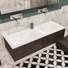 MONDIAZ LUSH 120 badmeubel dark brown 2 lades wastafel dubbel geen kraangat