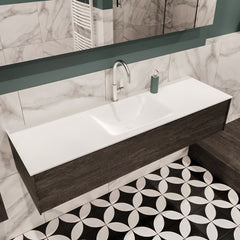 MONDIAZ LUSH 150 badmeubel dark brown 1 lade wastafel CLOUD midden 1 kraangat