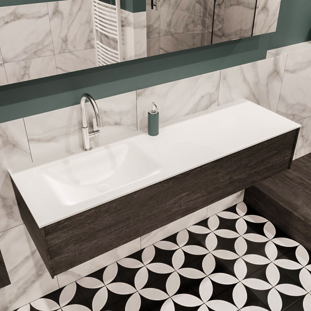 MONDIAZ LUSH 150cm badmeubel dark brown 1 lade wastafel CLOUD links 1 kraangat