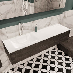 MONDIAZ LUSH 150cm badmeubel dark brown 1 lade wastafel CLOUD links 1 kraangat