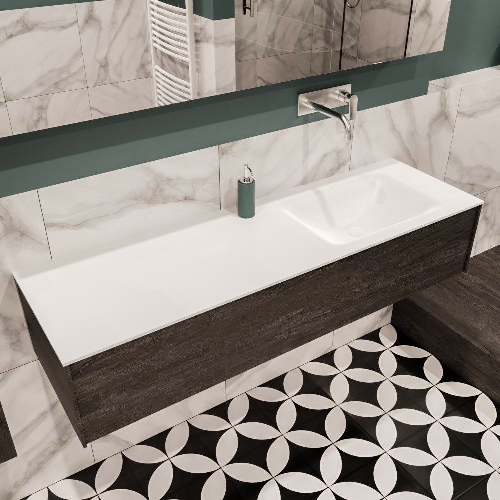 MONDIAZ LUSH 150 badmeubel dark brown 1 lade wastafel rechts geen kraangat