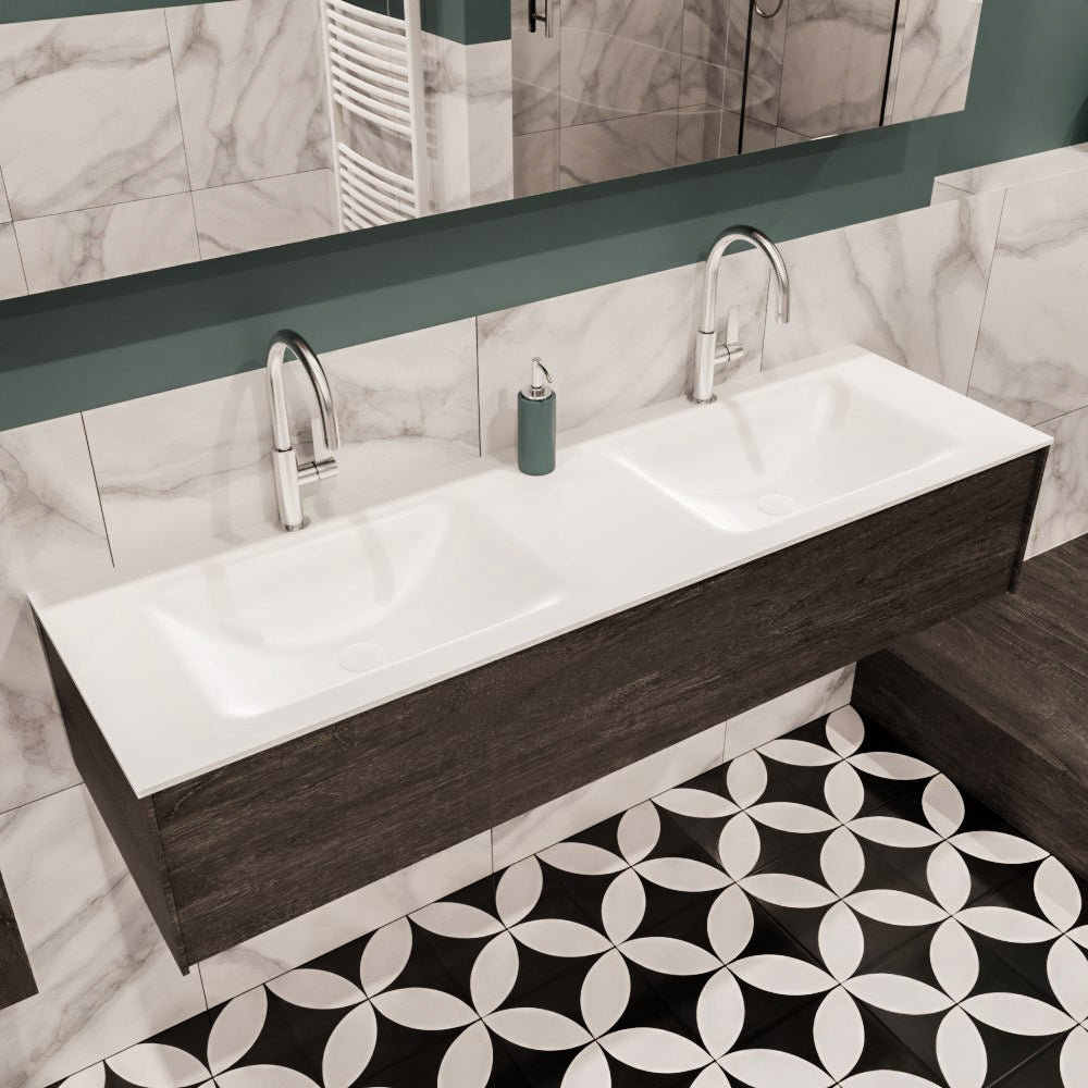 MONDIAZ LUSH 150 badmeubel dark brown 1 lade wastafel dubbel 2 kraangaten