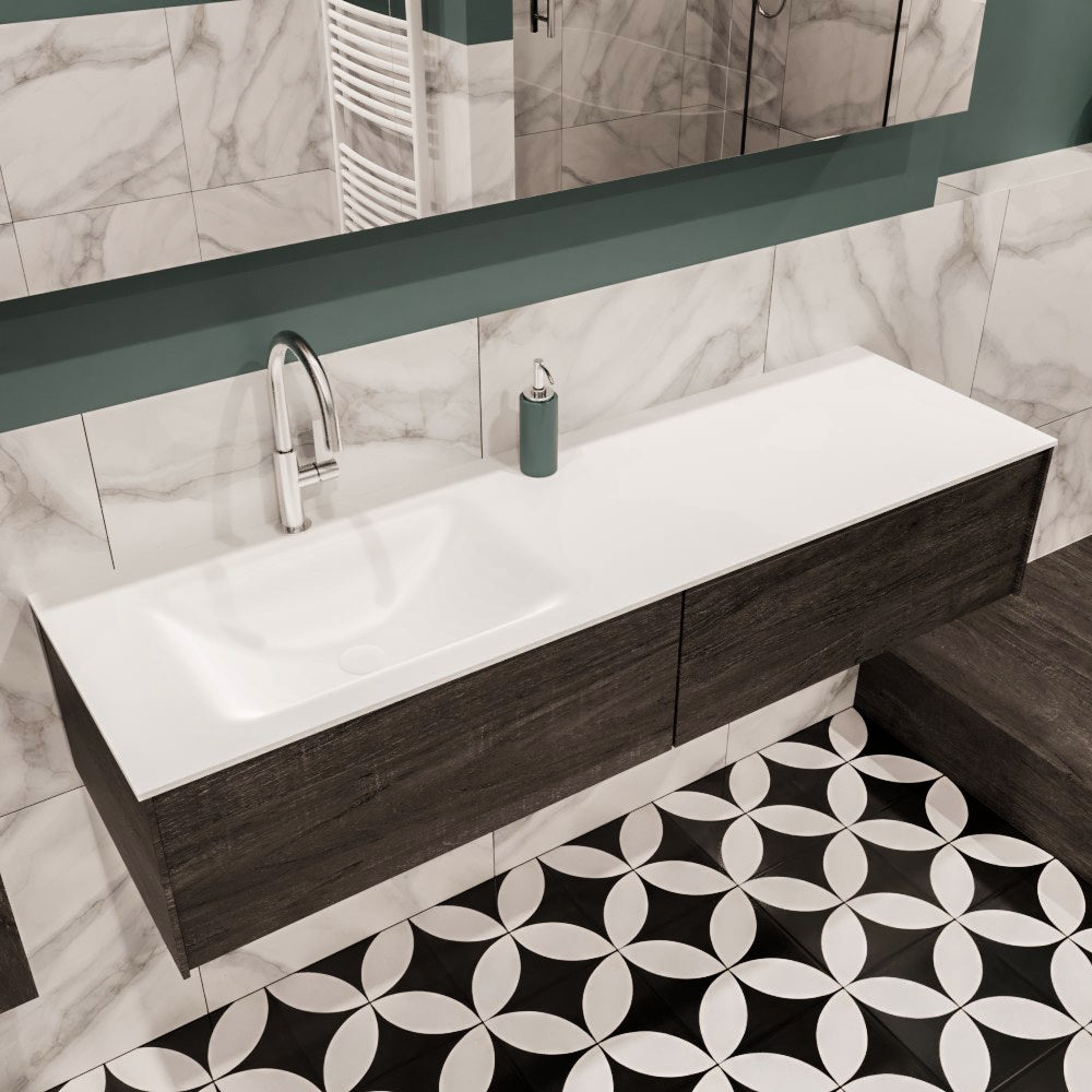 MONDIAZ LUSH 150 badmeubel dark brown 2 lades wastafel CLOUD links 1 kraangat