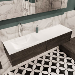 MONDIAZ LUSH 150 badmeubel dark brown 2 lades wastafel CLOUD links 1 kraangat