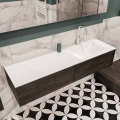 MONDIAZ LUSH 150 badmeubel dark brown 2 lades wastafel CLOUD rechts 1 kraangat