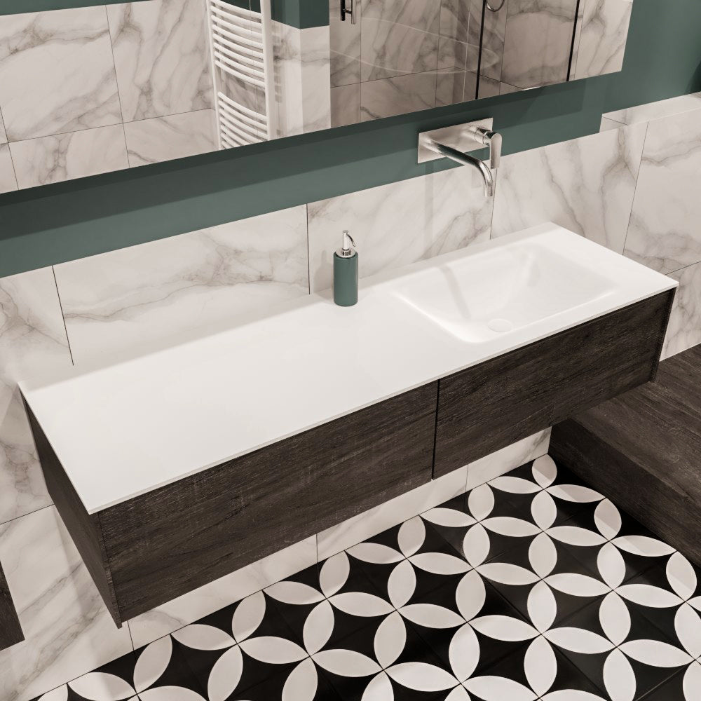 MONDIAZ LUSH 150 badmeubel dark brown 2 lades wastafel rechts geen kraangat