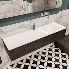 MONDIAZ LUSH 150 badmeubel dark brown 2 lades wastafel rechts geen kraangat