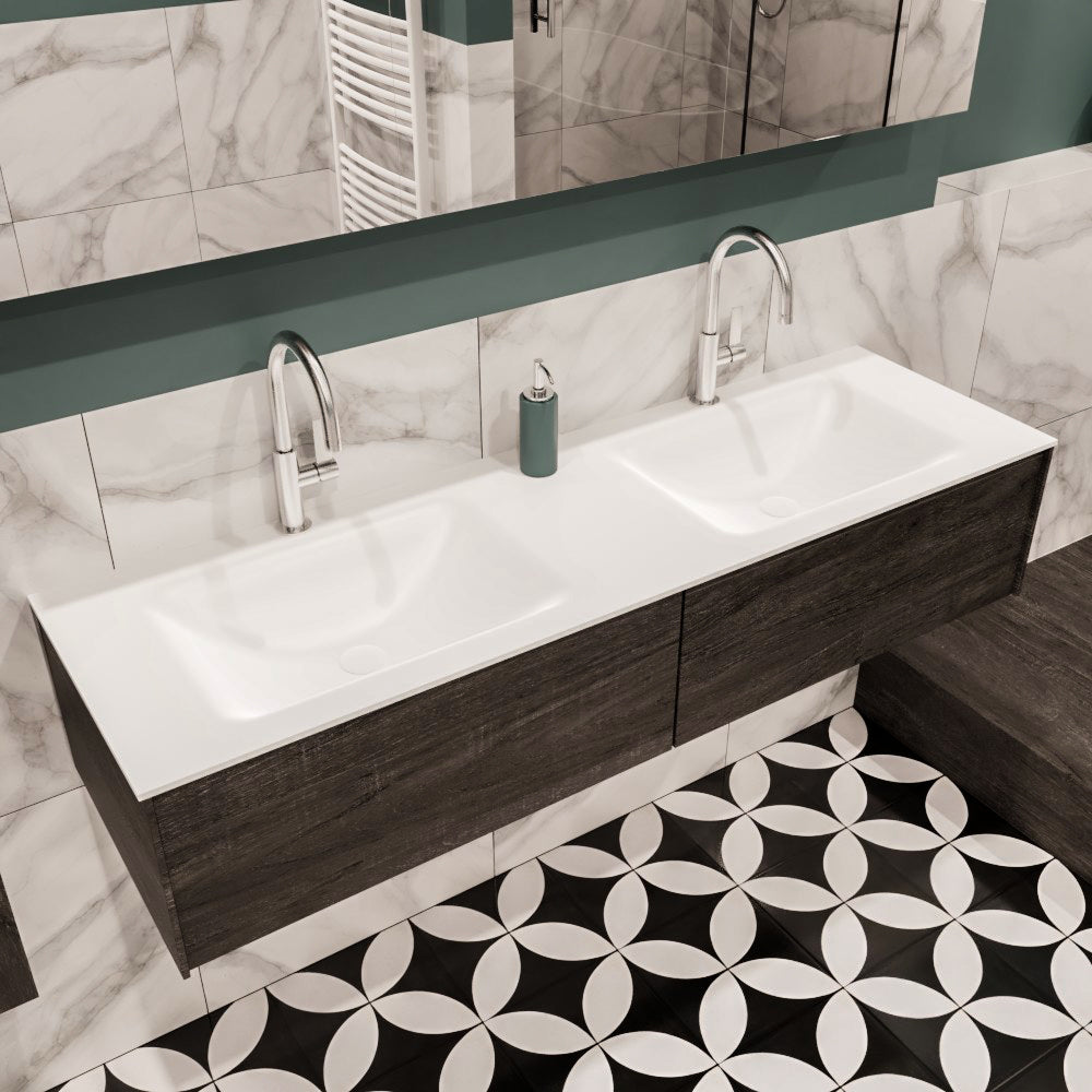 MONDIAZ LUSH 150 badmeubel dark brown 2 lades wastafel dubbel 2 kraangaten