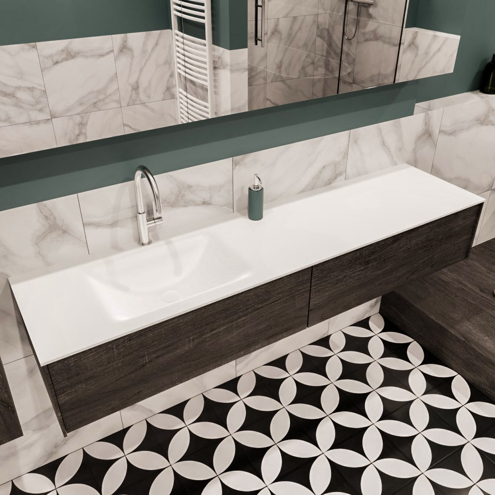 MONDIAZ LUSH 180 badmeubel dark brown 2 lades wastafel CLOUD links 1 kraangat