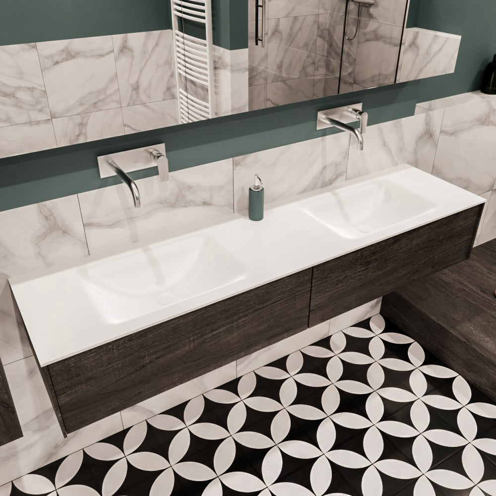 MONDIAZ LUSH 180 badmeubel dark brown 2 lades wastafel dubbel geen kraangat