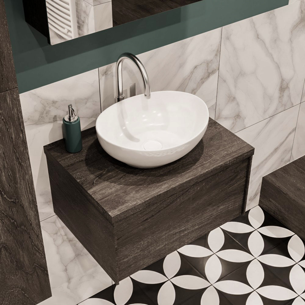 MONDIAZ LUSH 60 badmeubel dark brown 1 lades wastafel BARCO midden 1 kraangat