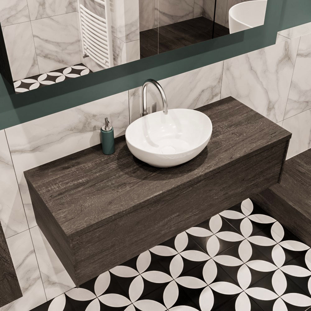 MONDIAZ LUSH 120 badmeubel dark brown 1 lades wastafel BARCO midden 1 kraangat