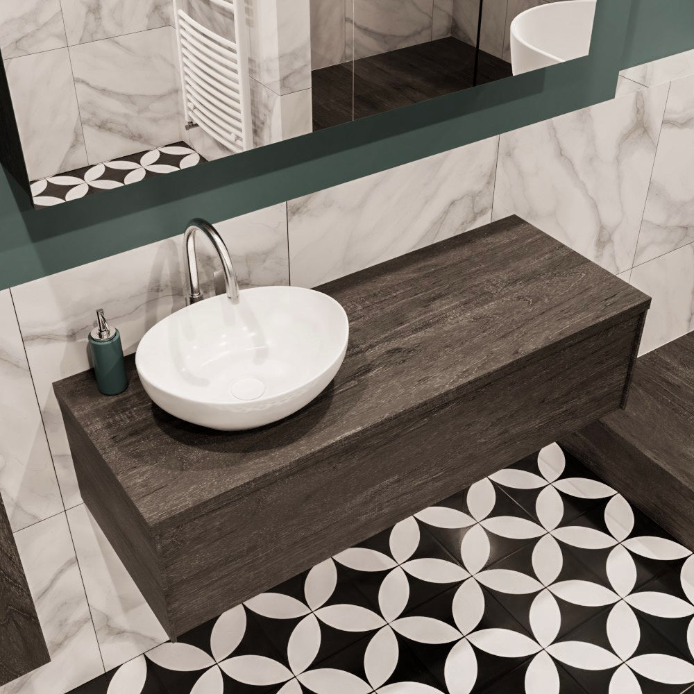 MONDIAZ LUSH 120 badmeubel dark brown 1 lades wastafel BARCO links 1 kraangat